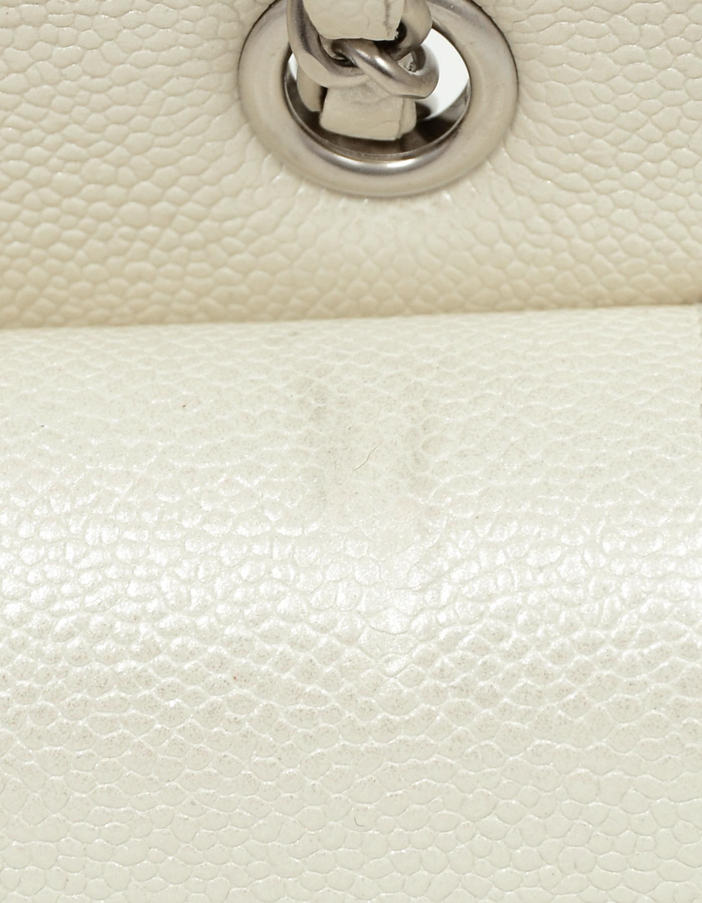Women's Chanel Iridescent Pearl Off-White Caviar Leather Quilted Medium 10
