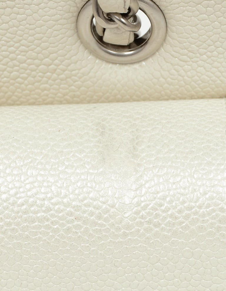 Chanel Iridescent Pearl Off-White Caviar Leather Quilted Medium 10 Classic  Bag