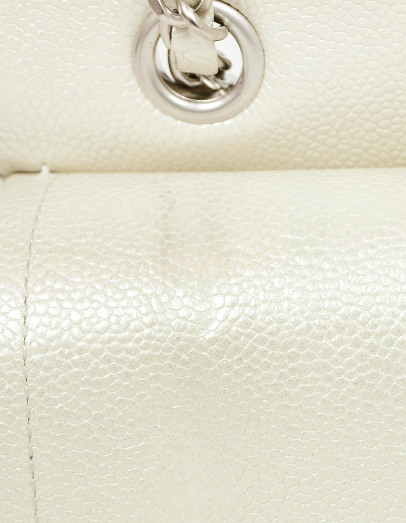 Chanel Iridescent Pearl Off-White Caviar Leather Quilted Medium 10