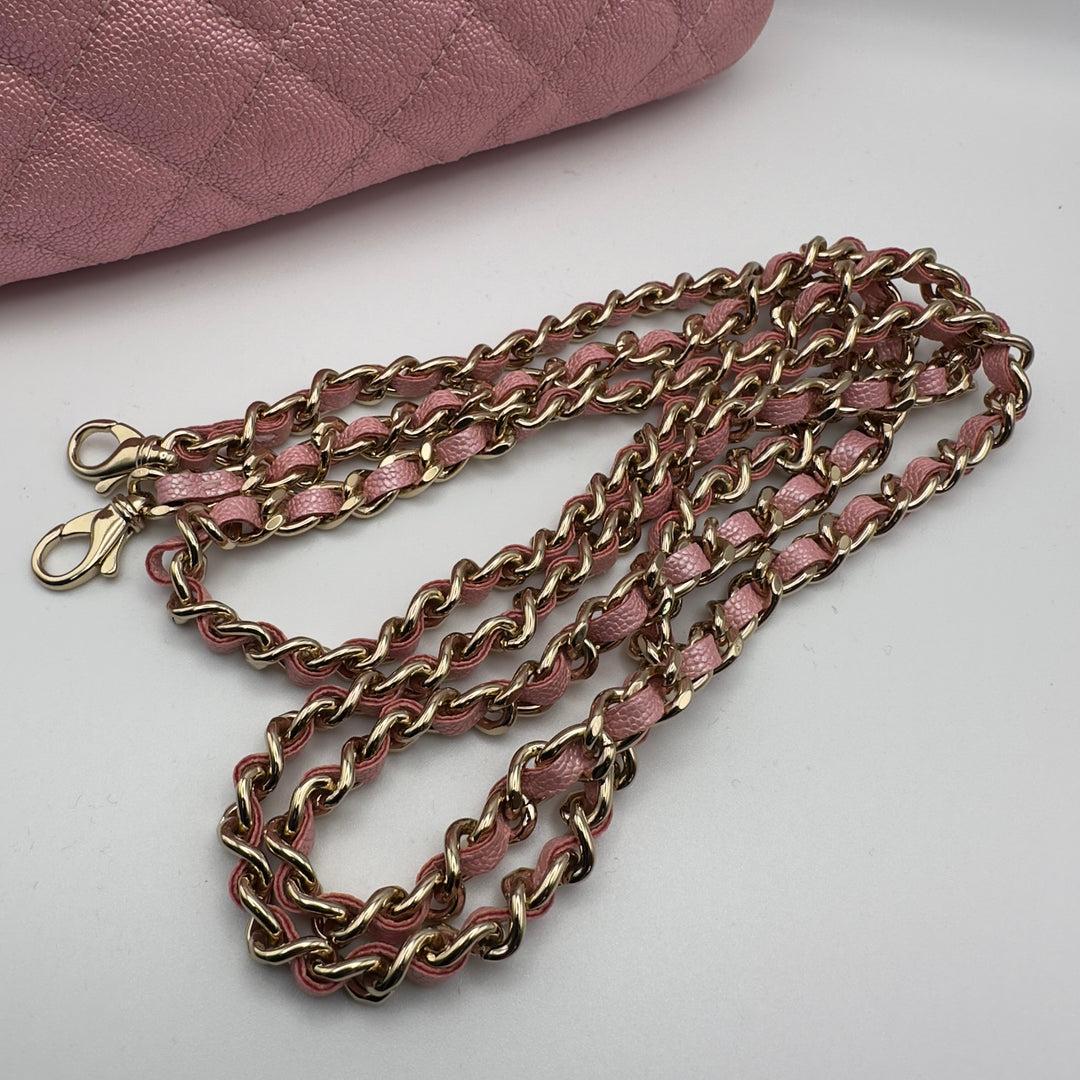 Chanel Iridescent Pearly Pink Caviar Phone Clutch on Chain Detachable Strap Ligh For Sale 6
