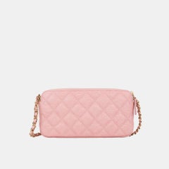 Chanel Iridescent Pearly Pink Caviar Phone Clutch on Chain Detachable Strap Ligh