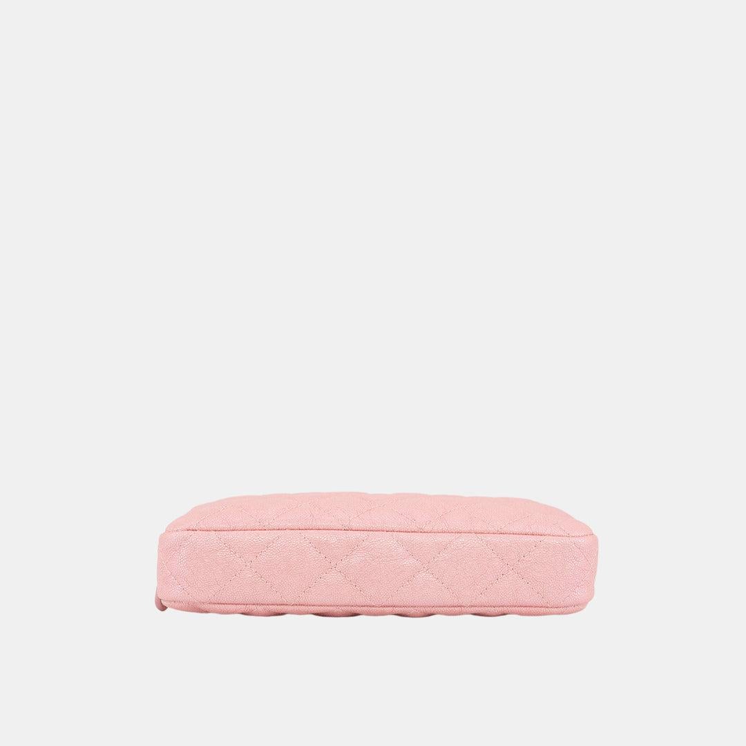 Beige Chanel Iridescent Pearly Pink Caviar Phone Clutch on Chain Detachable Strap Ligh For Sale