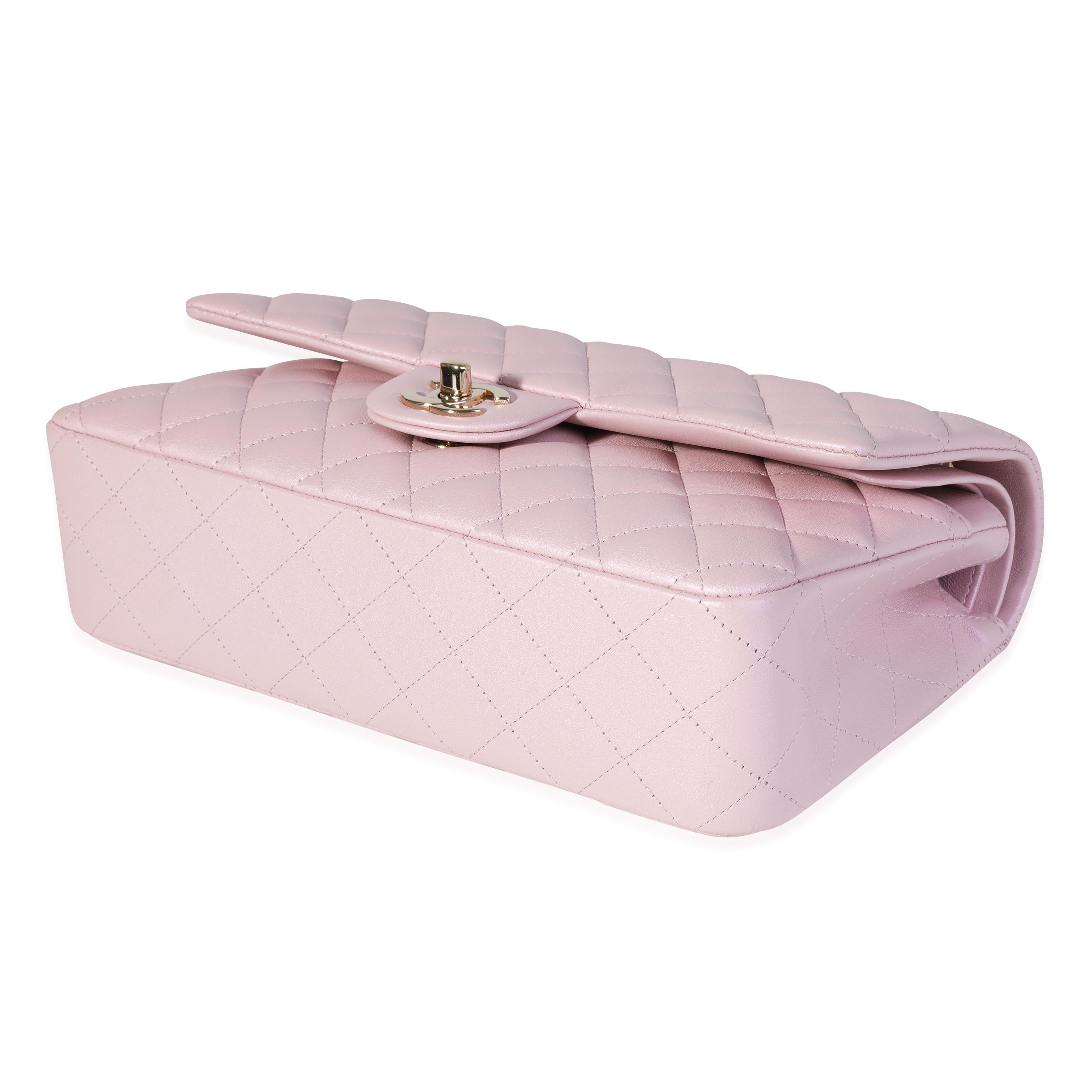 Beige Chanel Iridescent Pink Quilted Calfskin Medium Classic Double Flap Bag