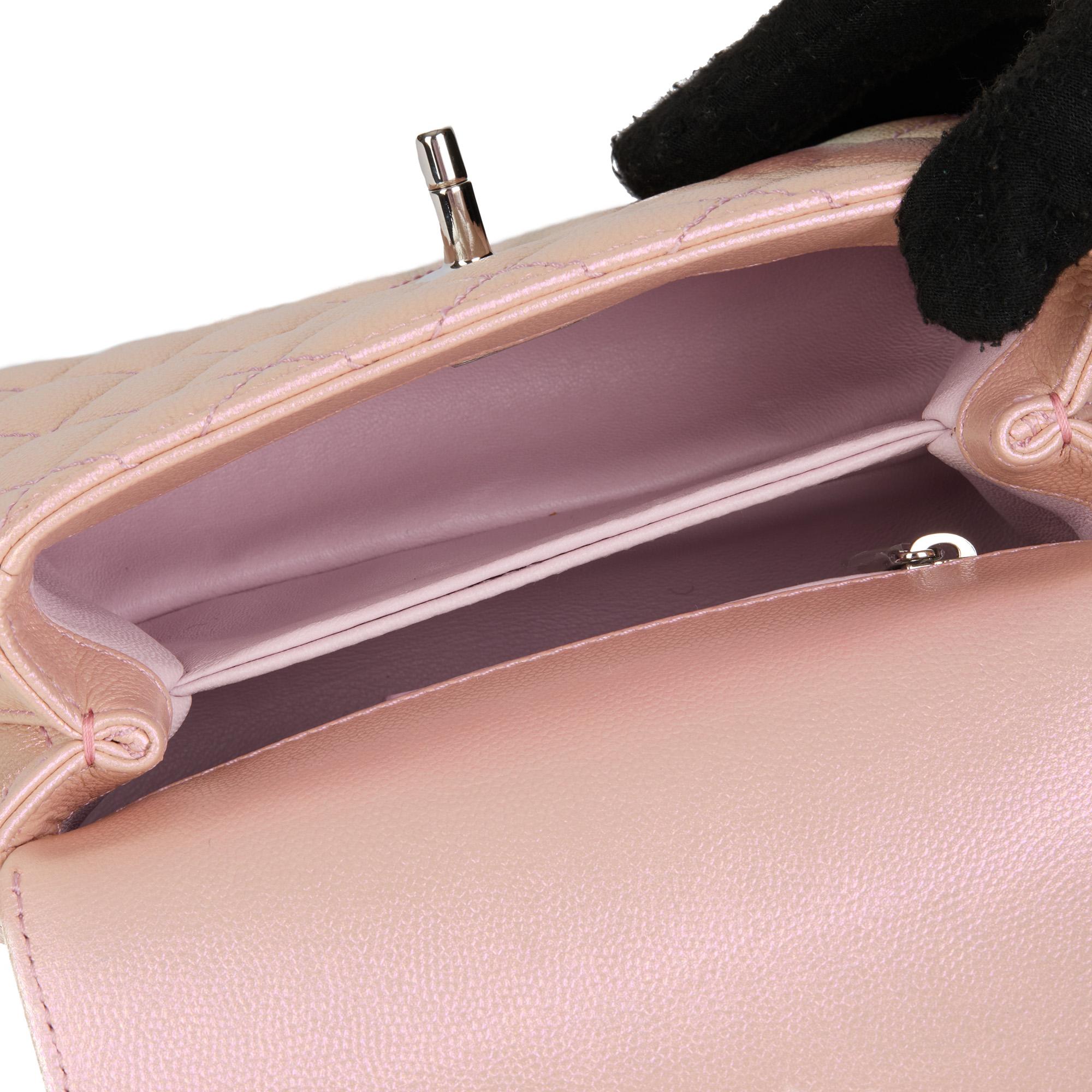 CHANEL Iridescent Pink Quilted Caviar Leather Mini Coco Top Handle 5