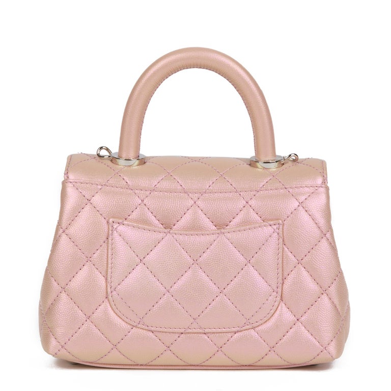 CHANEL Iridescent Pink Quilted Caviar Leather Mini Coco Top Handle For Sale  at 1stDibs