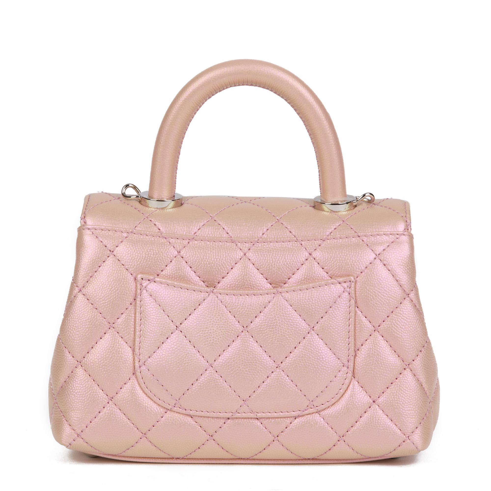 Women's CHANEL Iridescent Pink Quilted Caviar Leather Mini Coco Top Handle