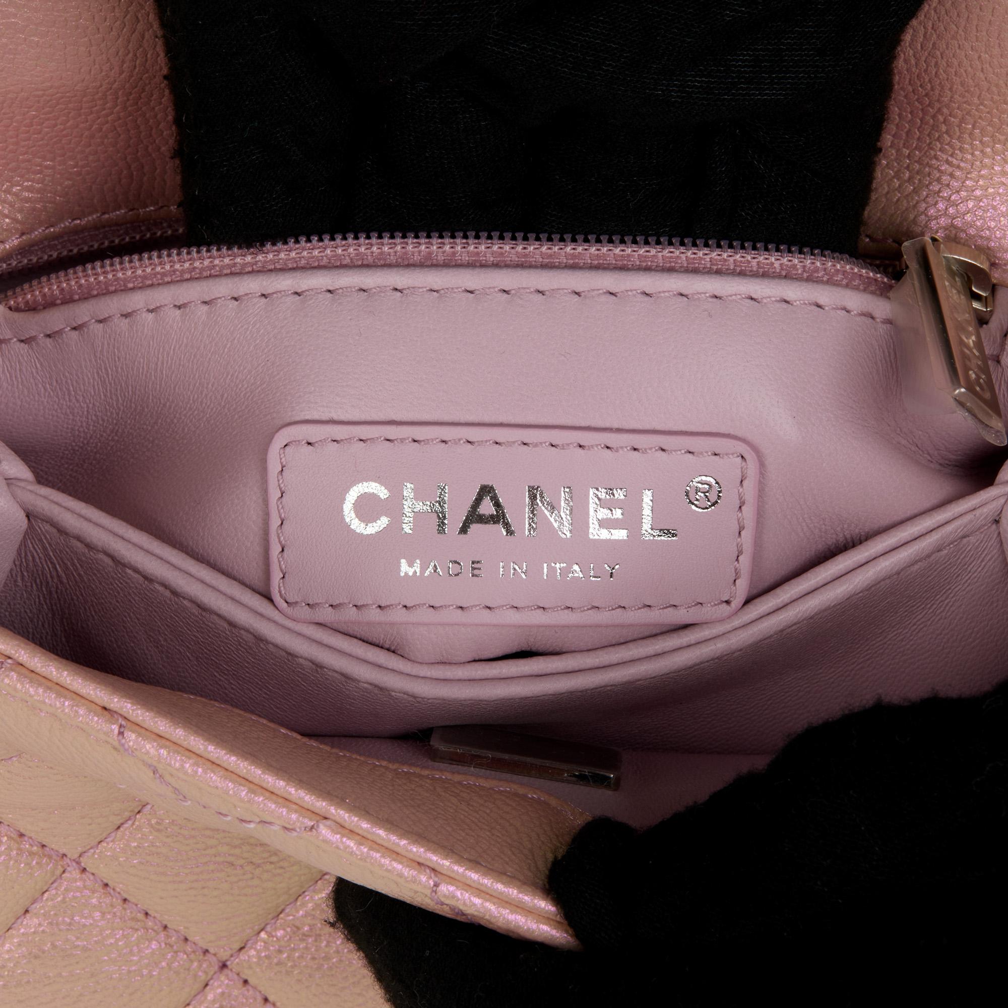 CHANEL Iridescent Pink Quilted Caviar Leather Mini Coco Top Handle 4