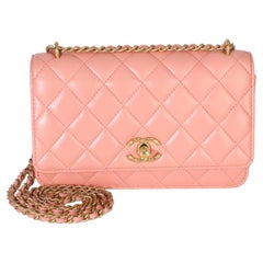 Chanel Iridescent Pink Quilted Lambskin CC Wallet On Chain