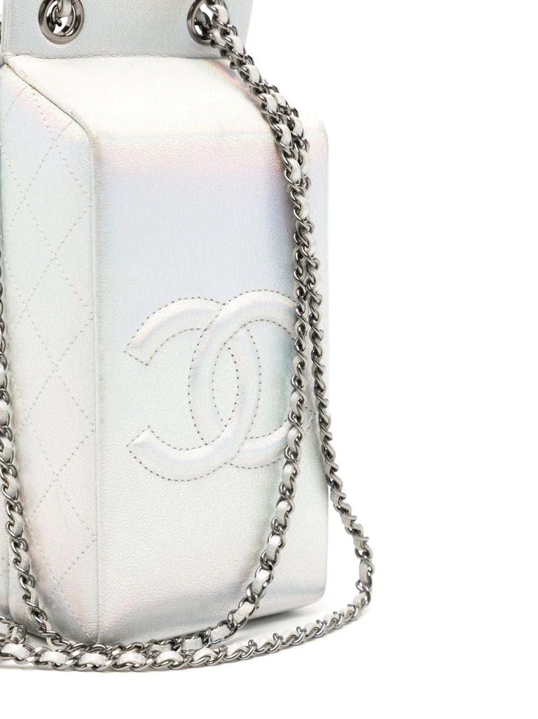 Chanel Iridescent Silver Lait De Coco Milk Carton Bag For Sale at 1stDibs