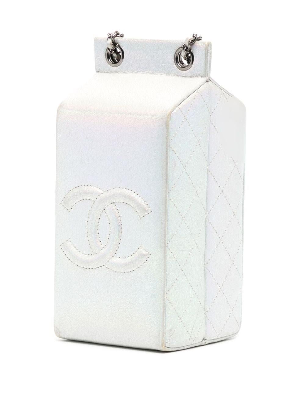 Chanel Iridescent Silver Lait de Coco Milk Carton Bag In Good Condition For Sale In London, GB