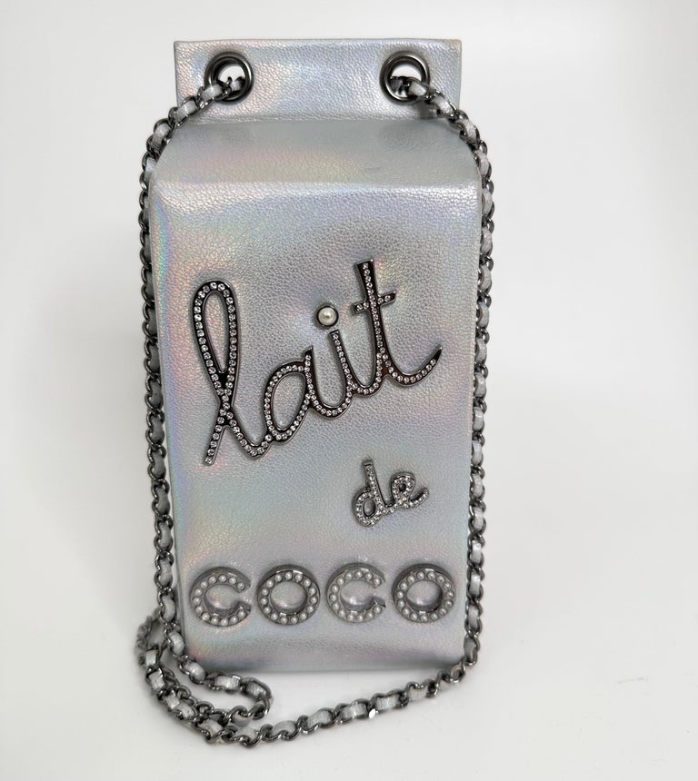 Chanel Iridescent Silver Lait de Coco Milk Carton Bag For Sale at 1stDibs