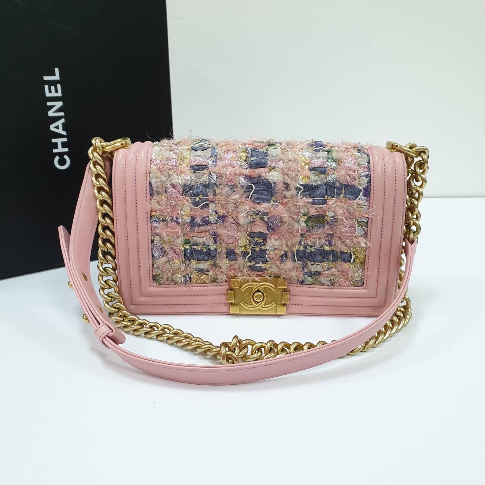 Chanel Iridescent Tweed Lambskin Medium Boy Flap Pink Bag 2