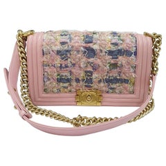 Chanel Iridescent Tweed Lambskin Medium Boy Flap Pink Bag