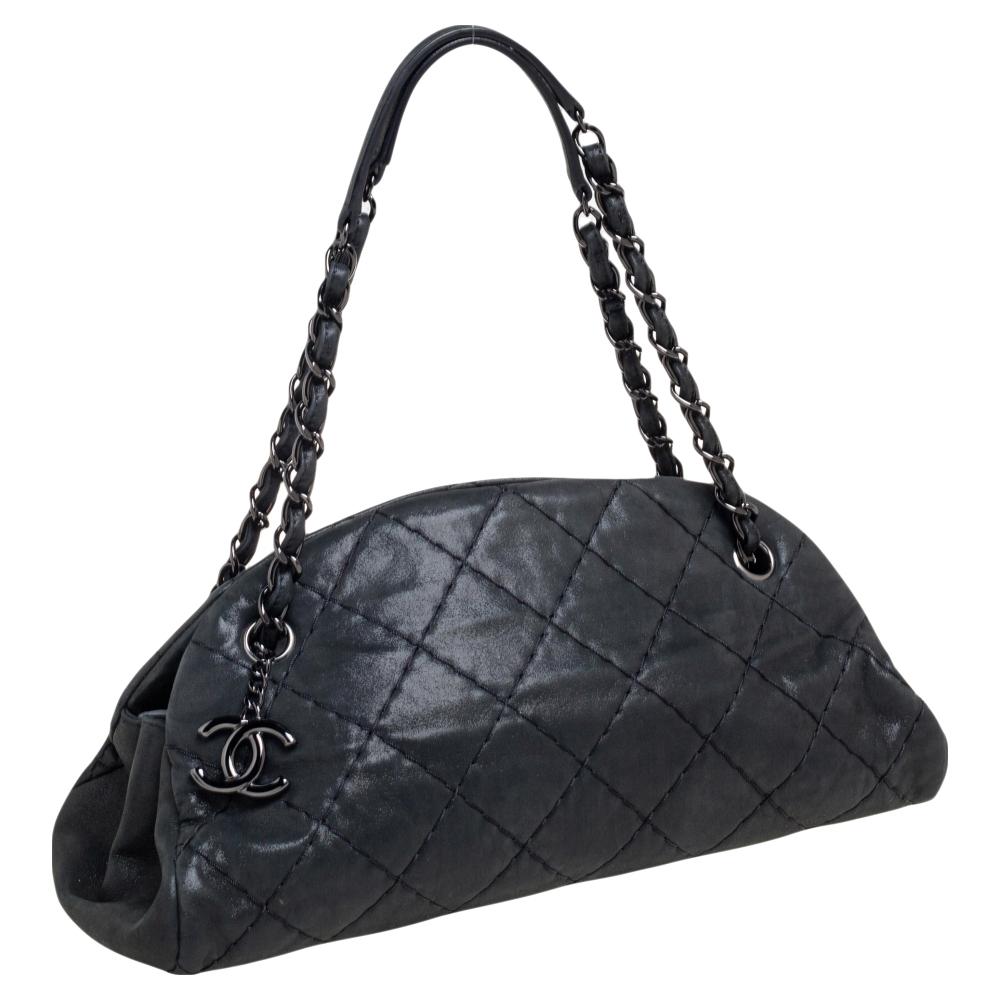 Black Chanel Iridescent Wild Stitch Quilted Leather Small Just Mademoiselle Bowler Bag