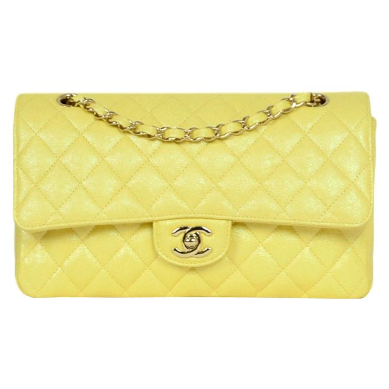 Chanel Iridescent Yellow Quilted Caviar Leather Medium Double Flap Classic  Bag For Sale at 1stDibs | chanel yellow caviar, yellow chanel bag, chanel  yellow bag