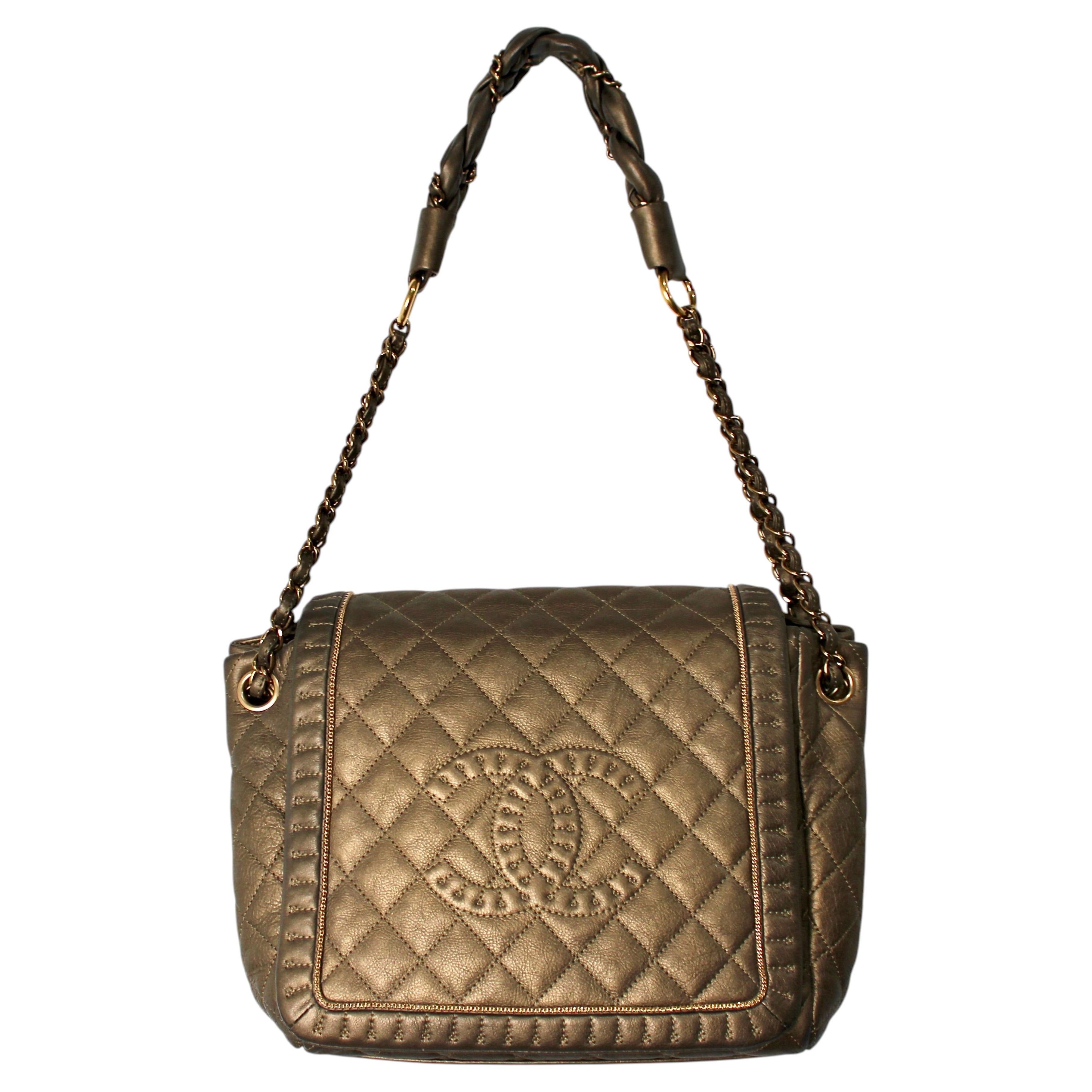 Chanel Istanbul Bronze Metallic Quilted Calfskin Coco Mark Flap Bag circa 2011 For Sale