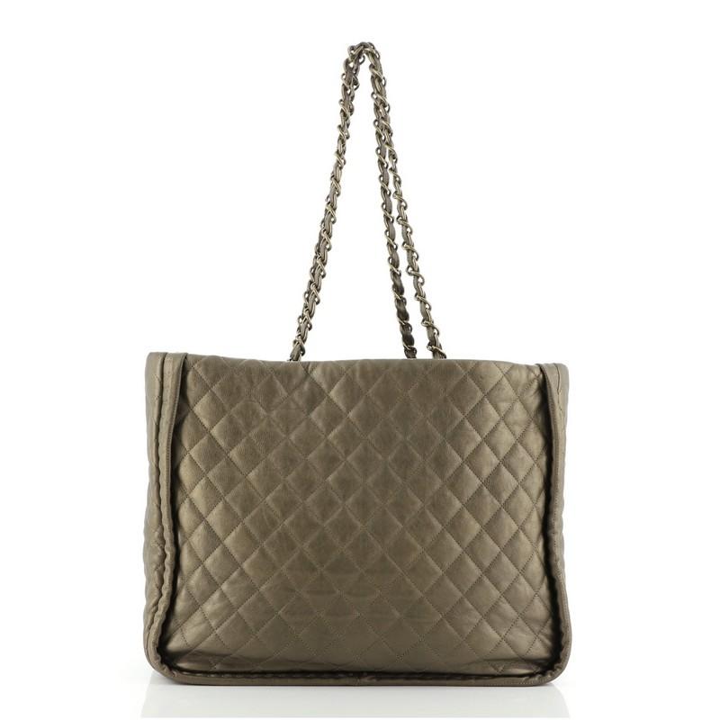 Gray Chanel Istanbul Tote Quilted Leather Large
