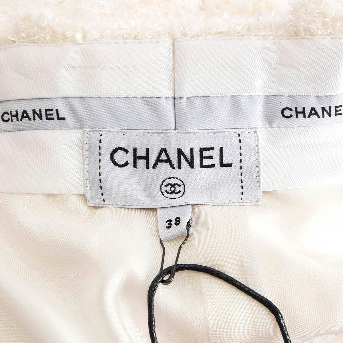 Women's CHANEL ivory 2019 19K LUREX HOUNDSTOOTH TWEED WIDE LEG Pants 38 S