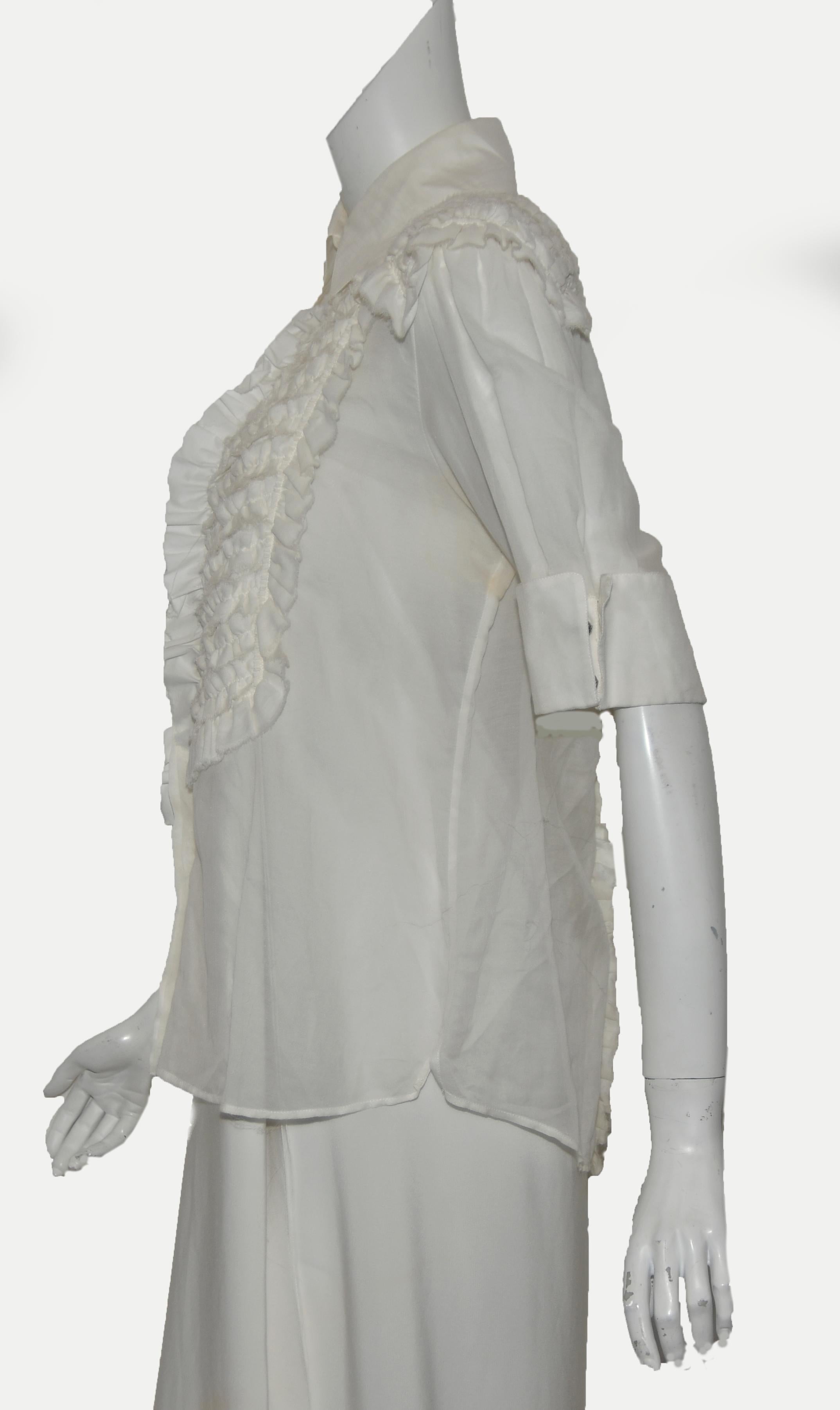 Chanel Ivory 3/4  Sleeve Tuxedo Ruffle Style Blouse In Excellent Condition In Palm Beach, FL