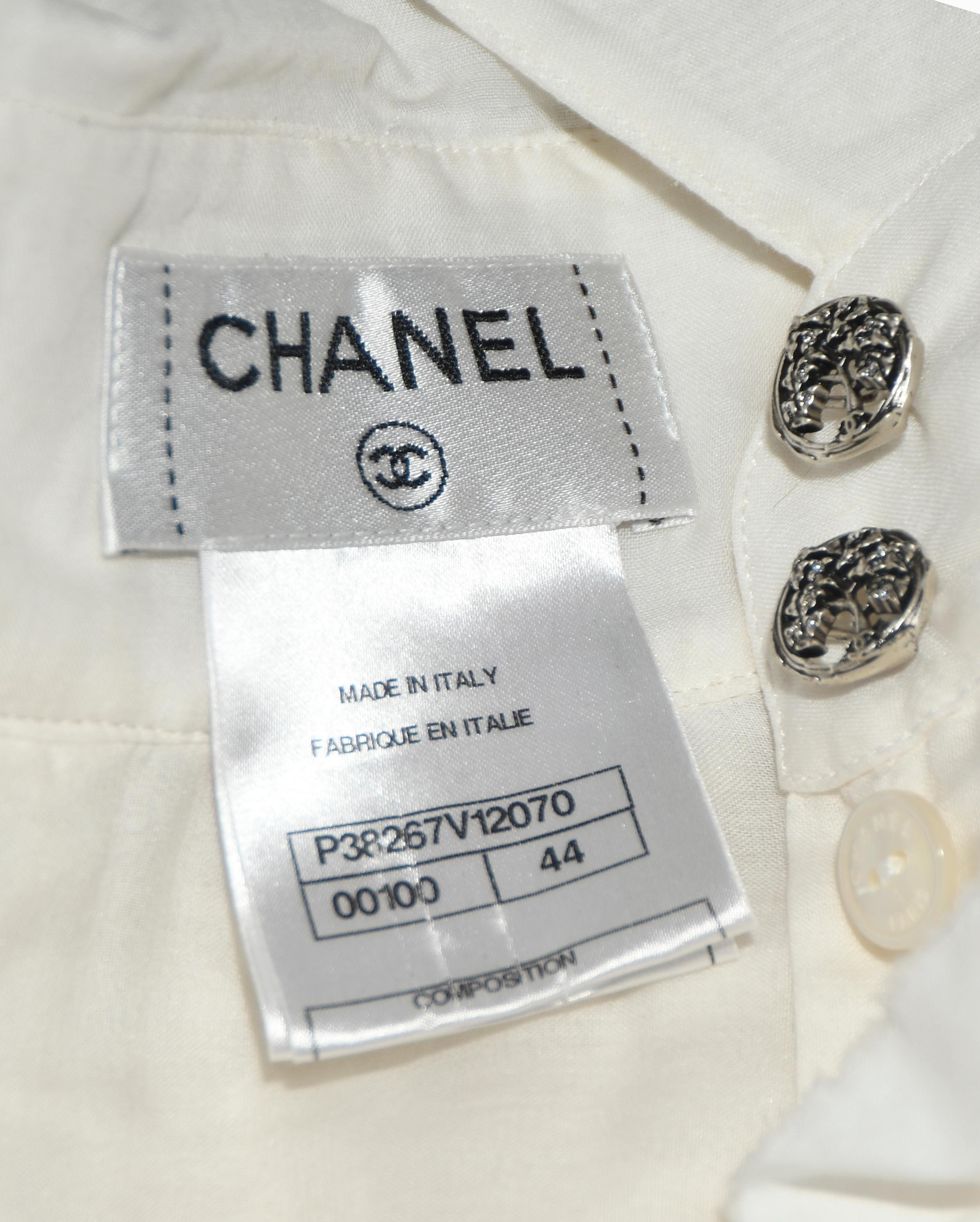 Women's Chanel Ivory 3/4  Sleeve Tuxedo Ruffle Style Blouse