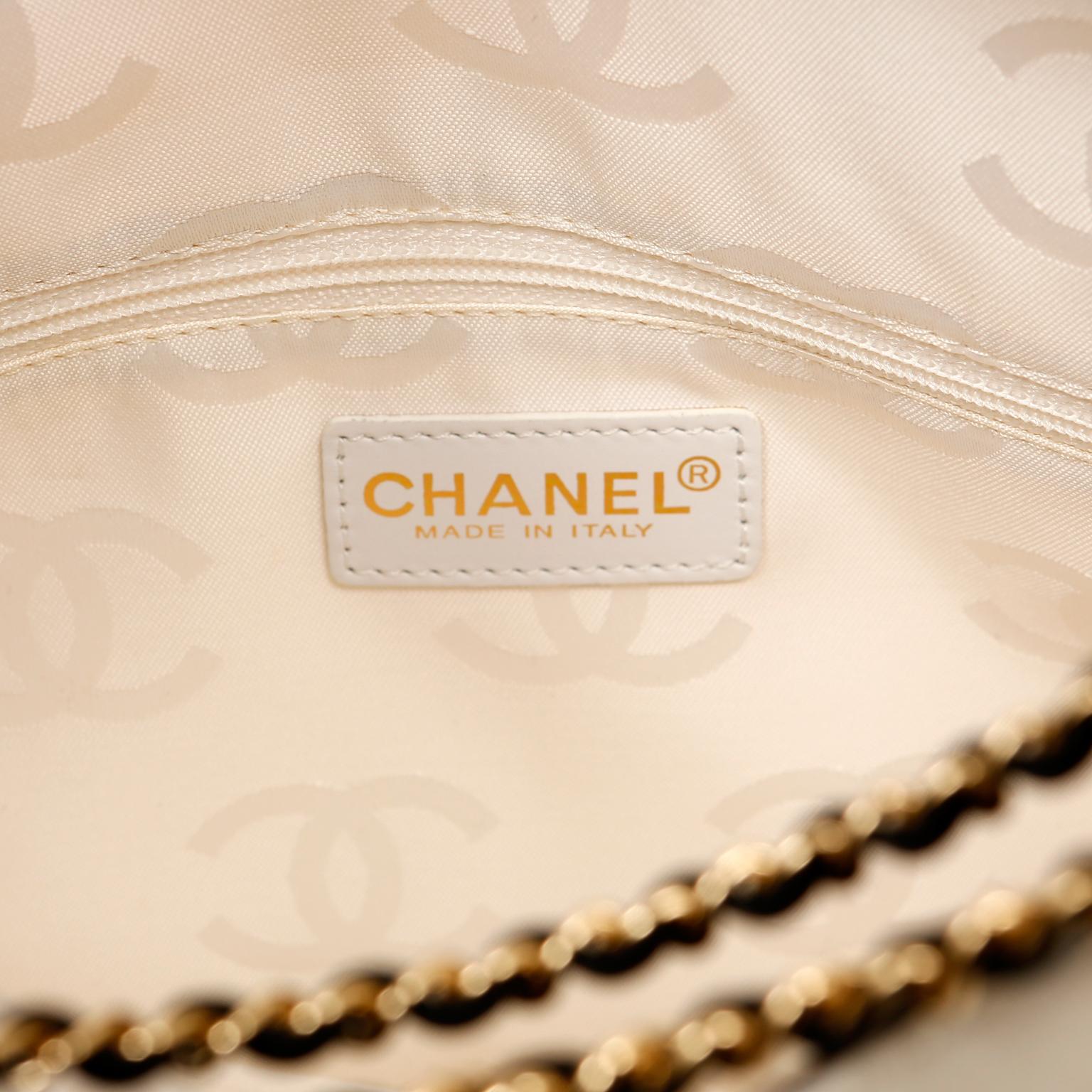 White Chanel Ivory and Black Camellia Envelope Clutch with Strap