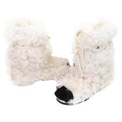 Chanel Ivory and Black Shearling Sheepskin High Boots 37.5