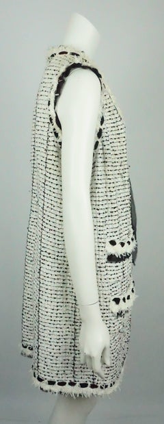Chanel Ivory and Black Silk/Cotton Knit Lesage Long Vest/ Duster - 48 - 05P