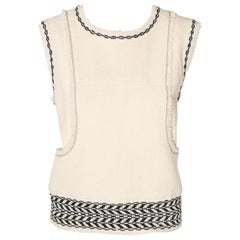 Chanel Ivory and Black Wool Fringed Sleeveless Top From 2004 Fall 46