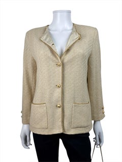 Vintage Chanel Tweed Skirt Suit 2pieces Set Ivory and Gold