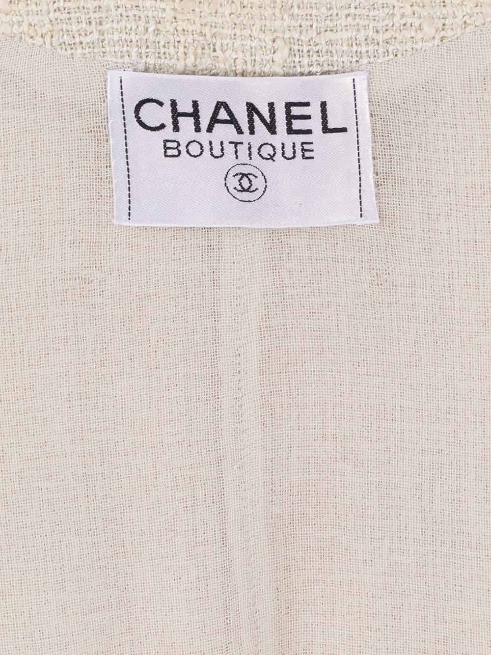 White Chanel Ivory Beaded Trim Tweed Jacket