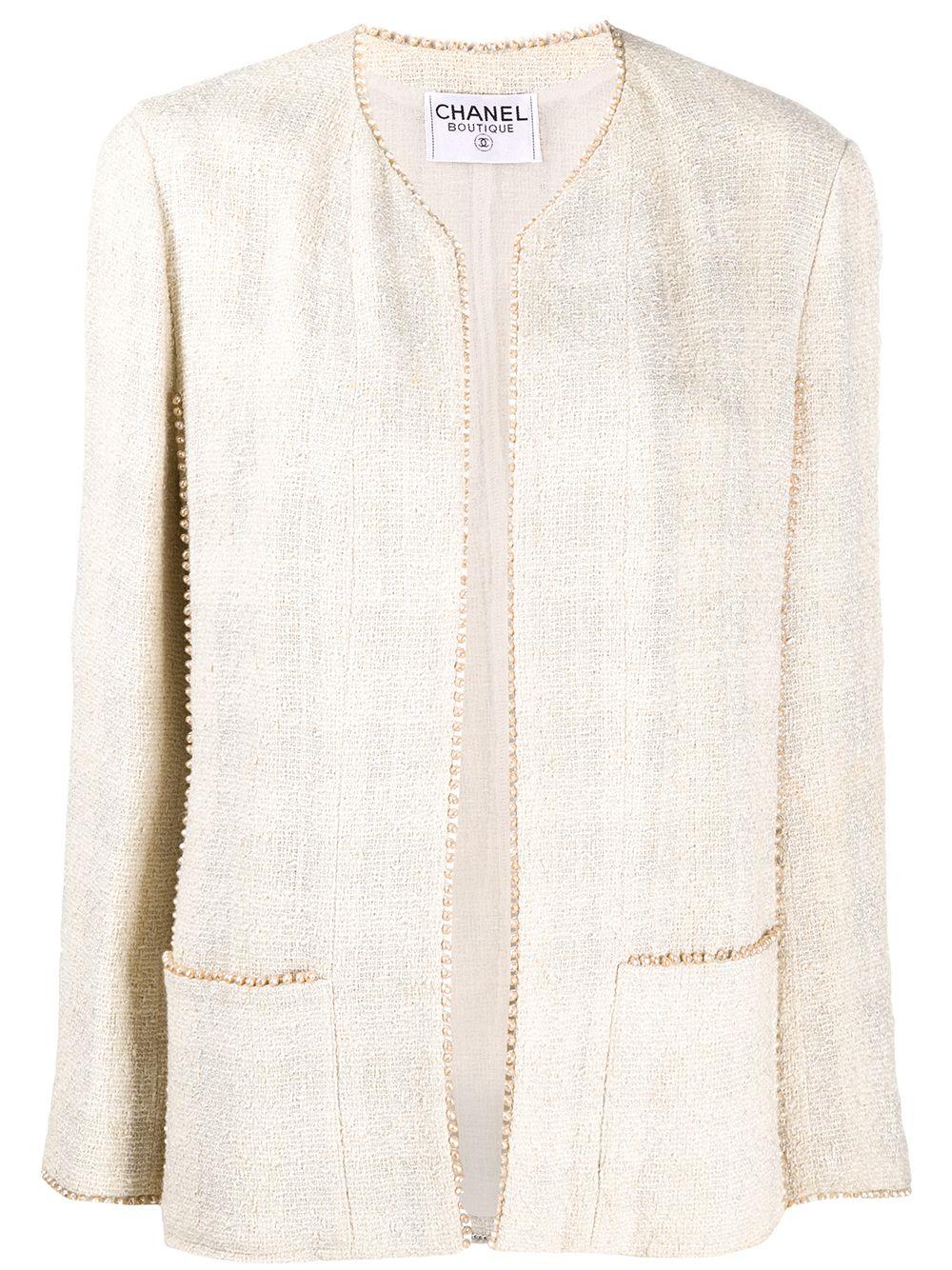 Chanel Ivory Beaded Trim Tweed Jacket