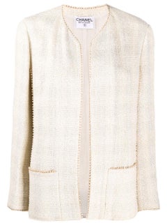 Chanel Ivory Beaded Trim Tweed Jacket