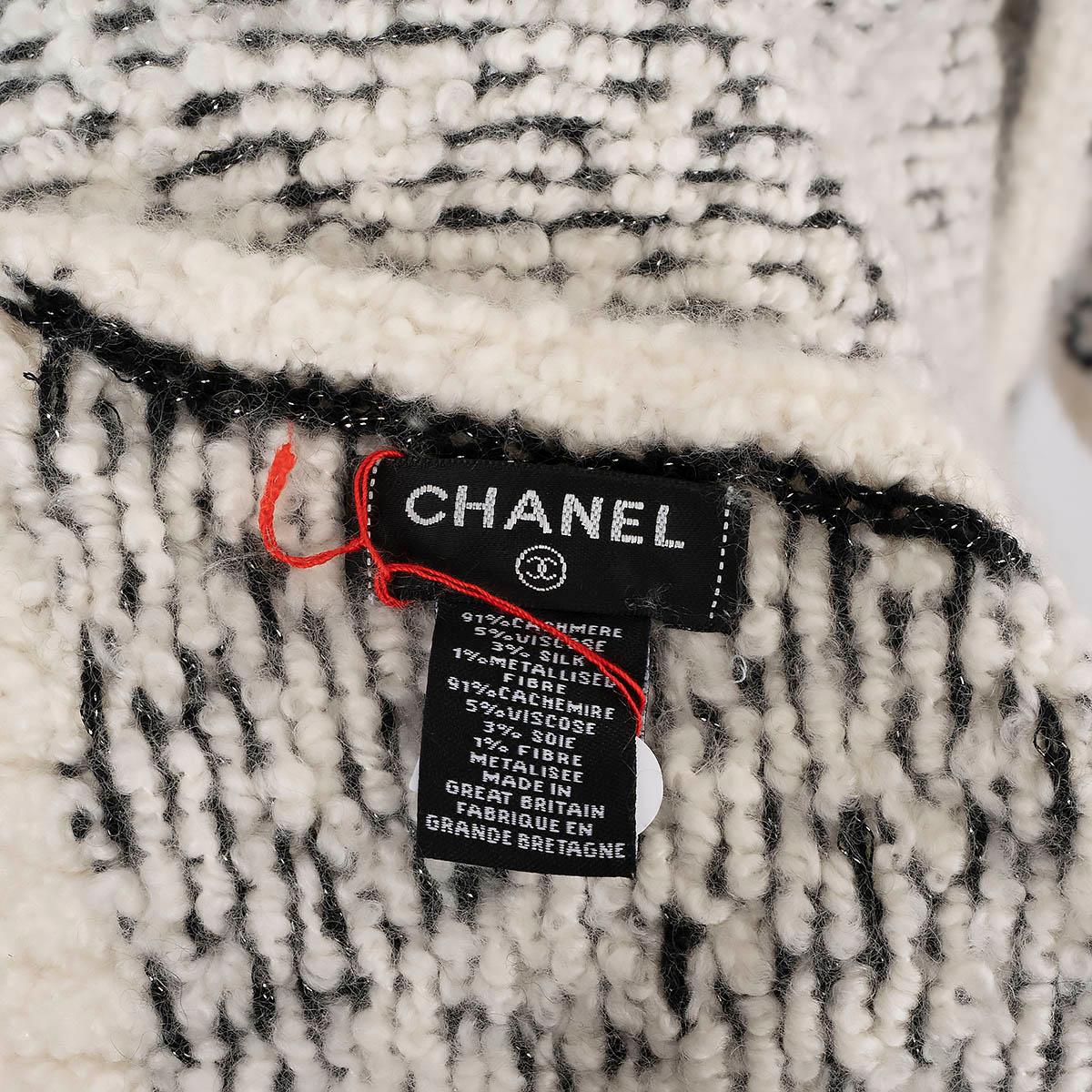 CHANEL ivory & black cashmere CC LUREX KNIT Muffler Scarf 1