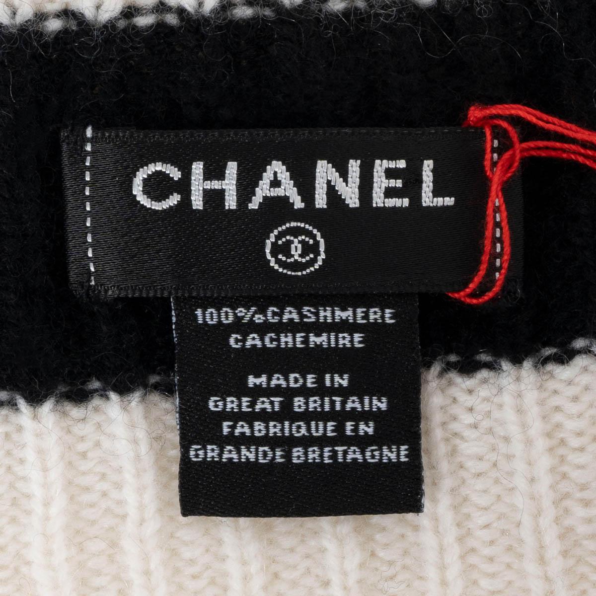 De las mujeres CHANEL Gorro de cachemira marfil y negro PEARL RIB-KNIT en venta