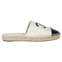 CHANEL ivory & black leather 18C GREECE ESPADRILLES Mules Shoes 39 fit 38.5