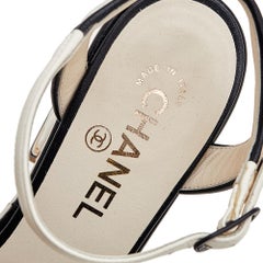 Chanel Ivory/Black Quilted Leather CC Block Heel Ankle Strap Sandals Size 39