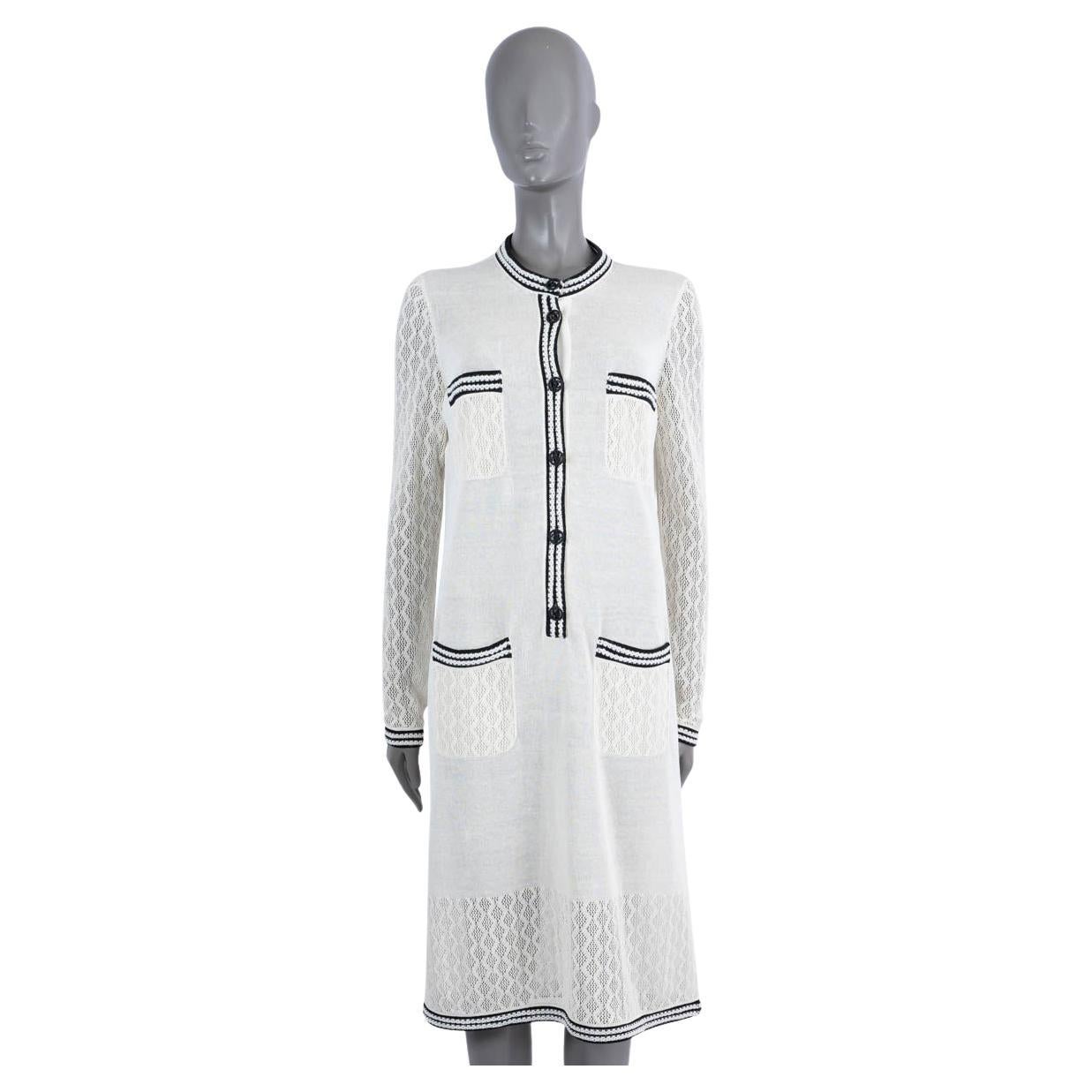 Chanel Ivory & Black Silk Blend 2019 19P Four Pocket Knit Dress 40 M