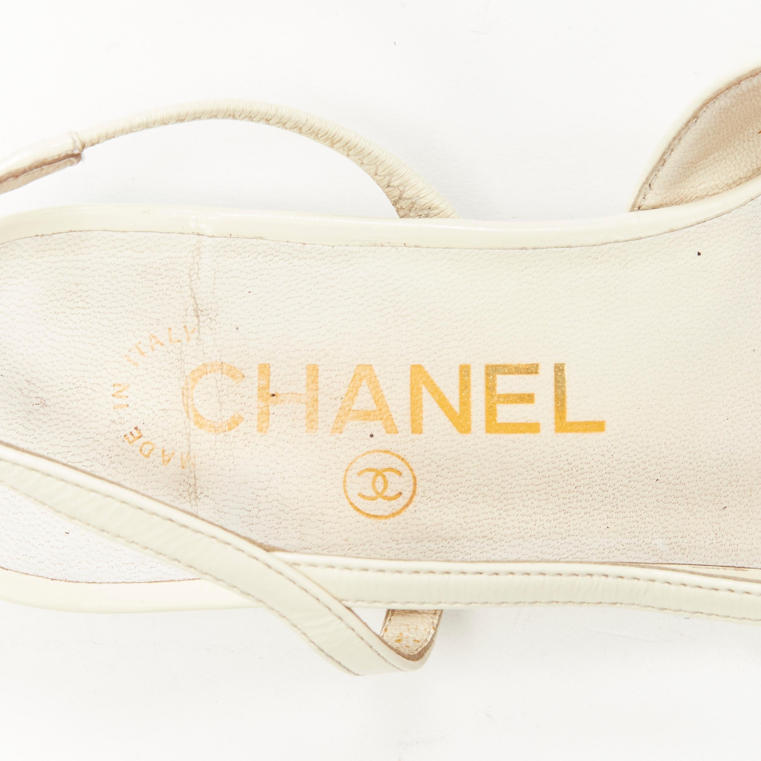 CHANEL ivory black toe cap patent leather sling back CC heel flats EU36 2