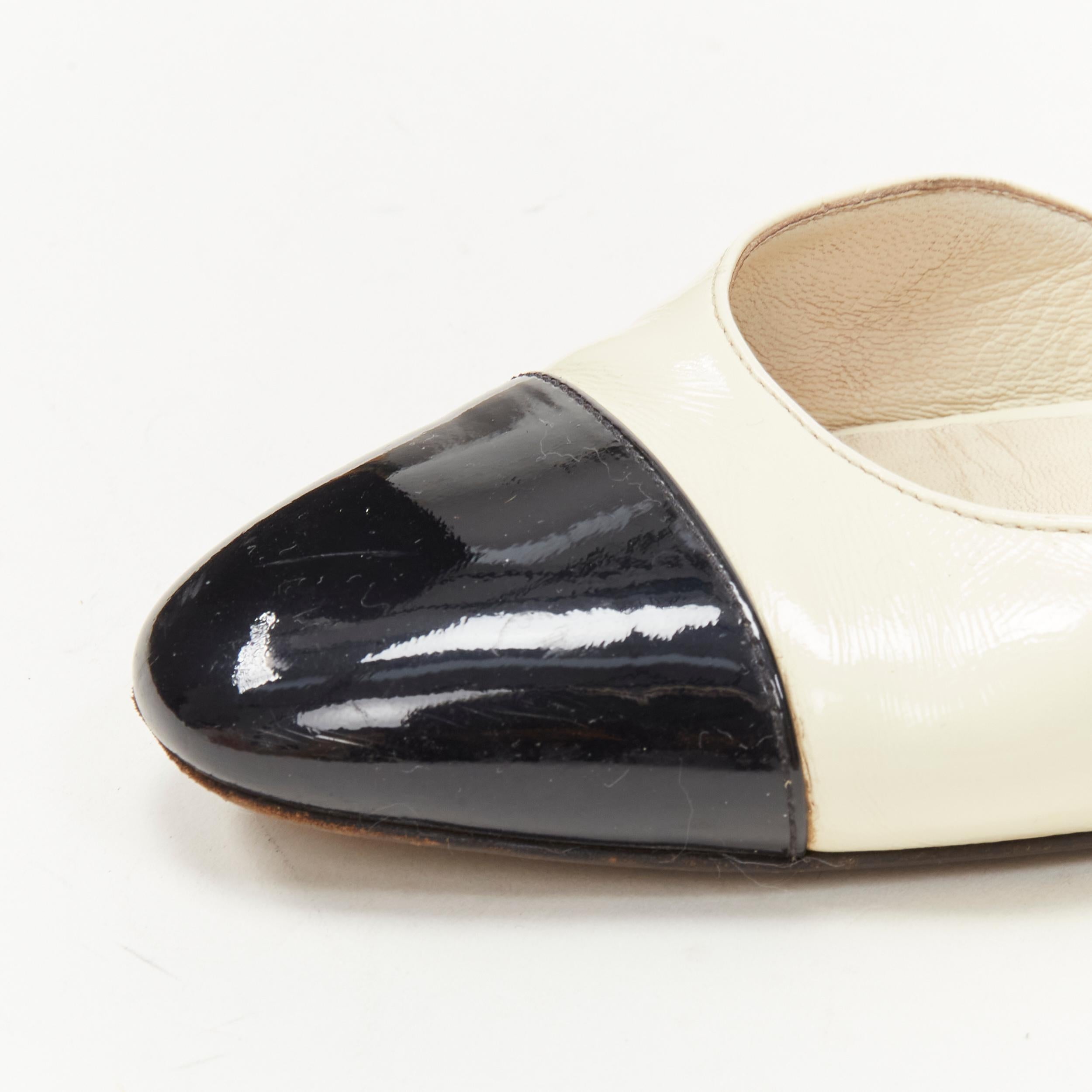 CHANEL ivory black toe cap patent leather sling back CC heel flats EU36 In Fair Condition In Hong Kong, NT