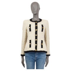 CHANEL elfenbeinfarbene & schwarze Wolljacke 1994 FRAYED TWEED 38 S 19A
