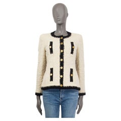 CHANEL ivory & black wool 1994 FRAYED TWEED Jacket 38 S 19A