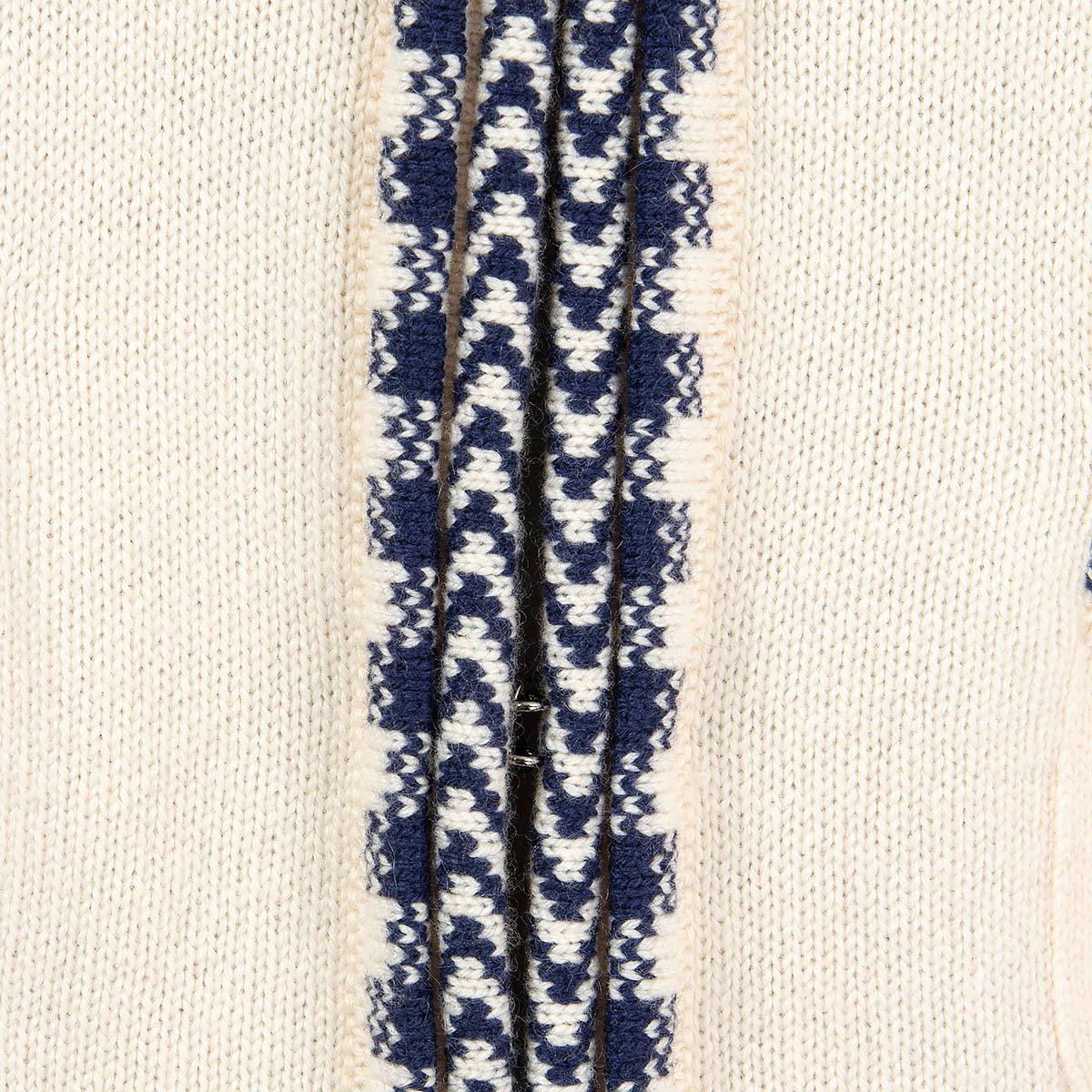 CHANEL ivory & blue cashmere 2016 16C SEOUL CONTRAST TRIM Cardigan Sweater 40 M 3