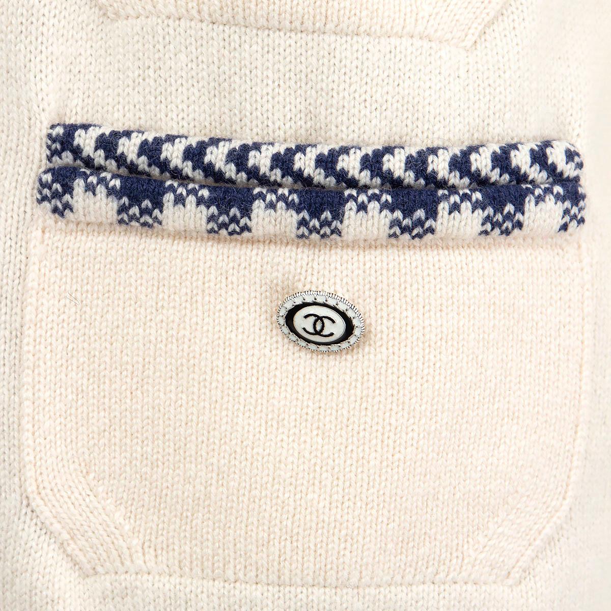 CHANEL ivory & blue cashmere 2016 16C SEOUL CONTRAST TRIM Cardigan Sweater 40 M 4