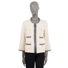 CHANEL ivory & blue cashmere 2016 16C SEOUL CONTRAST TRIM Cardigan Sweater 40 M