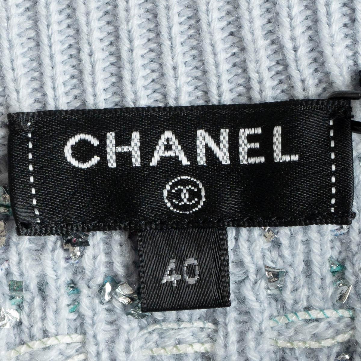 CHANEL ivory & blue cashmere 2018 18S WATERFALL LUREX KNIT Skirt 40 M 5