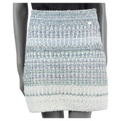 CHANEL ivory & blue cashmere 2018 18S WATERFALL LUREX KNIT Skirt 40 M