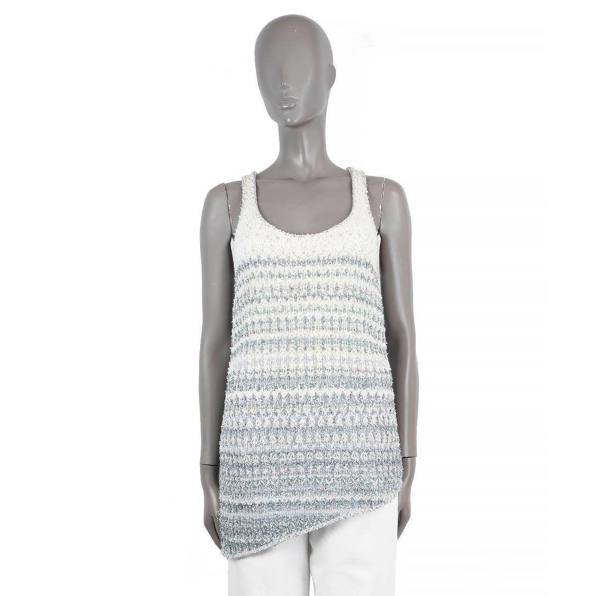 Women's CHANEL ivory & blue cashmere 2018 18S WATERFALL LUREX TUNIC Shirt 34 XS