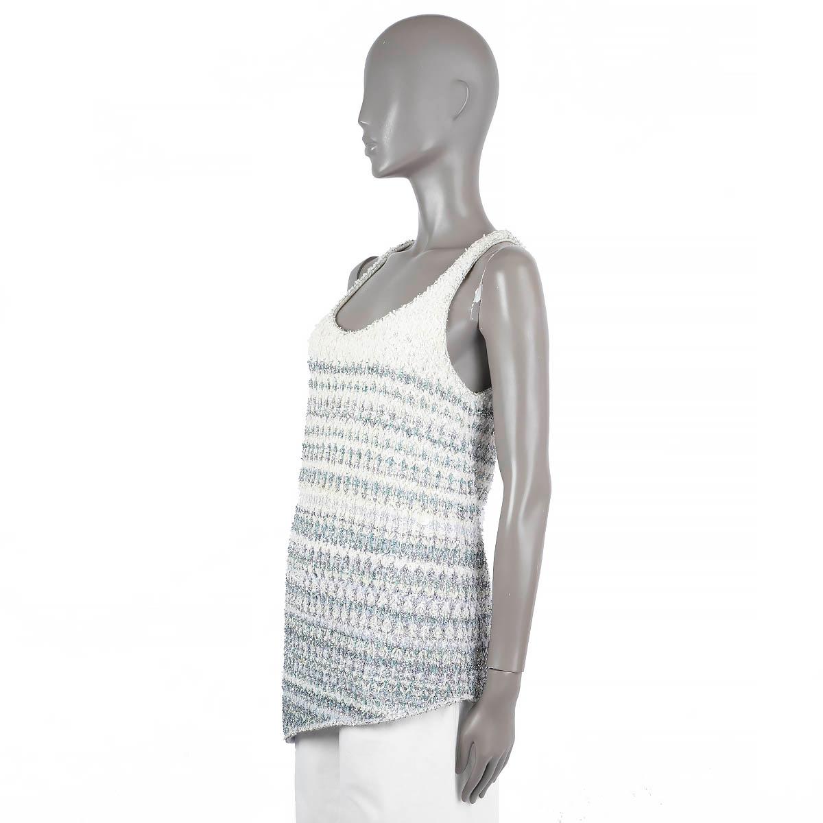 CHANEL ivory & blue cashmere 2018 18S WATERFALL LUREX TUNIC Shirt 34 XS 1