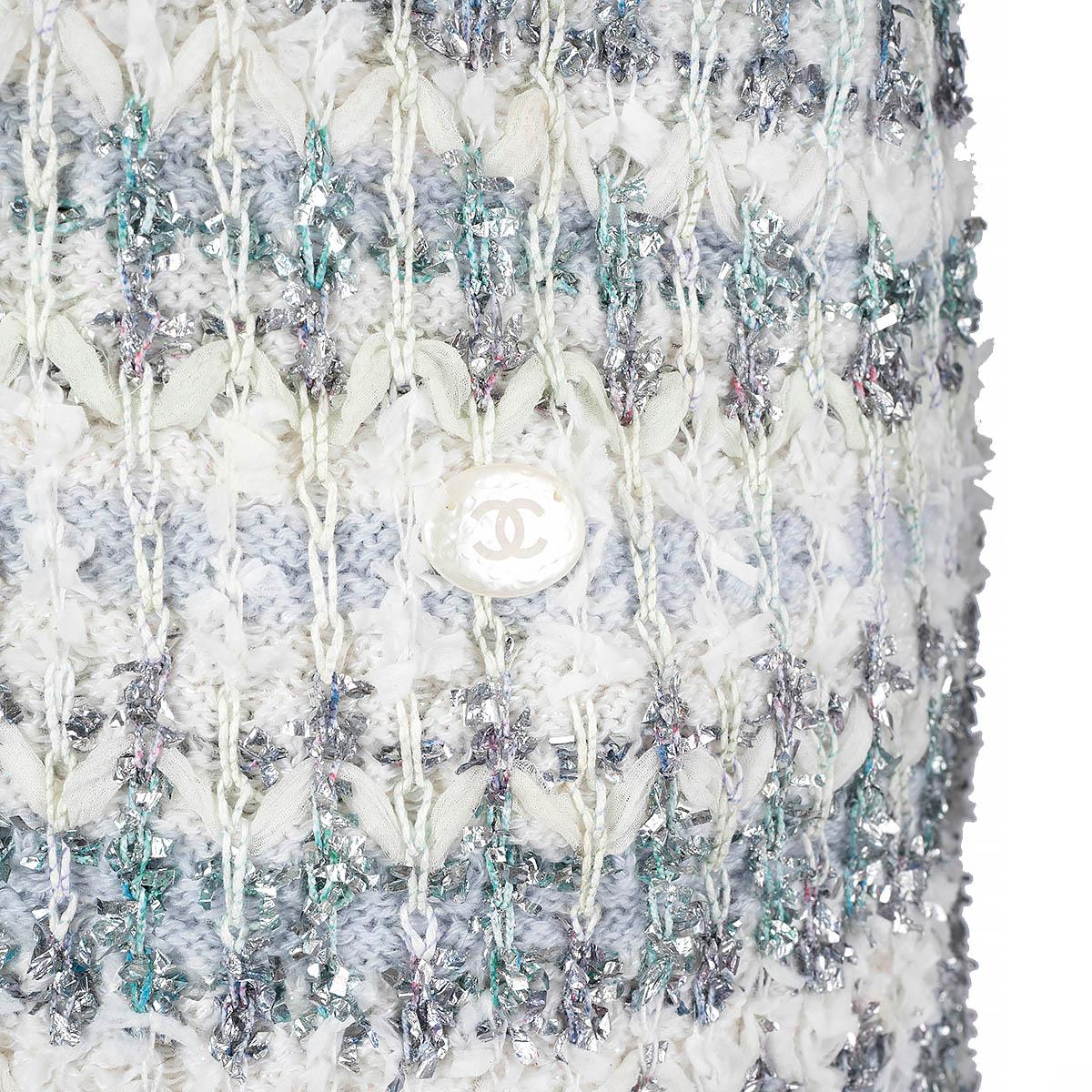 CHANEL ivory & blue cashmere 2018 18S WATERFALL LUREX TUNIC Shirt 34 XS 3