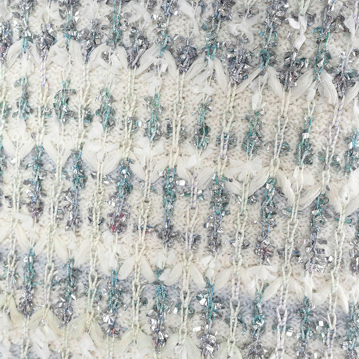 CHANEL ivory & blue cashmere 2018 18S WATERFALL LUREX TUNIC Shirt 34 XS 4